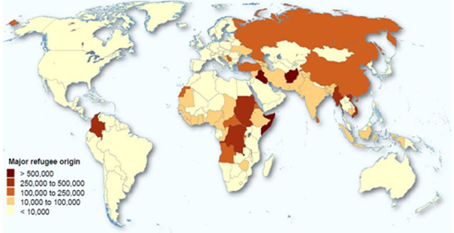 Main source countries of refugees, end-2009 (Source:UNHCR)